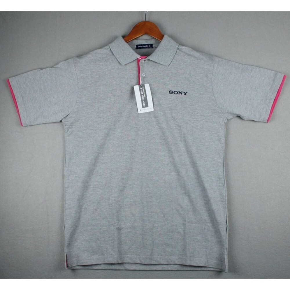 Sony Polo Shirt Mens XL Promake Gray with Pink Highlights Sleeves New With Tag